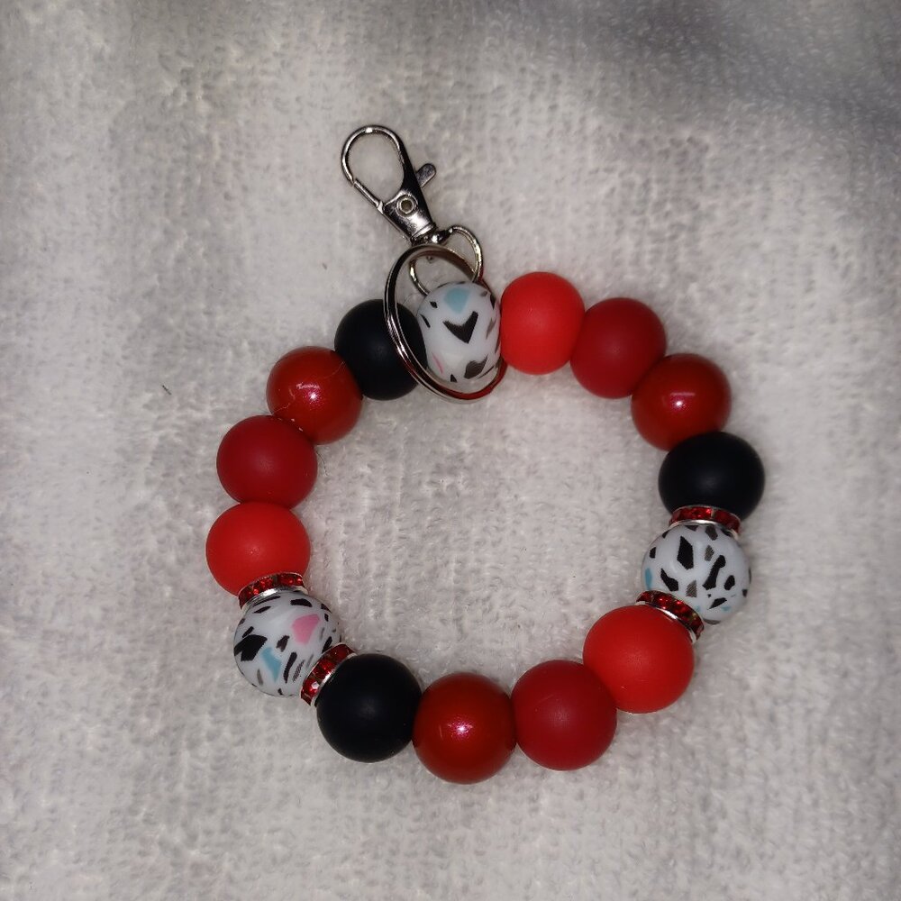 Red Silicone Bead Keychain Ring